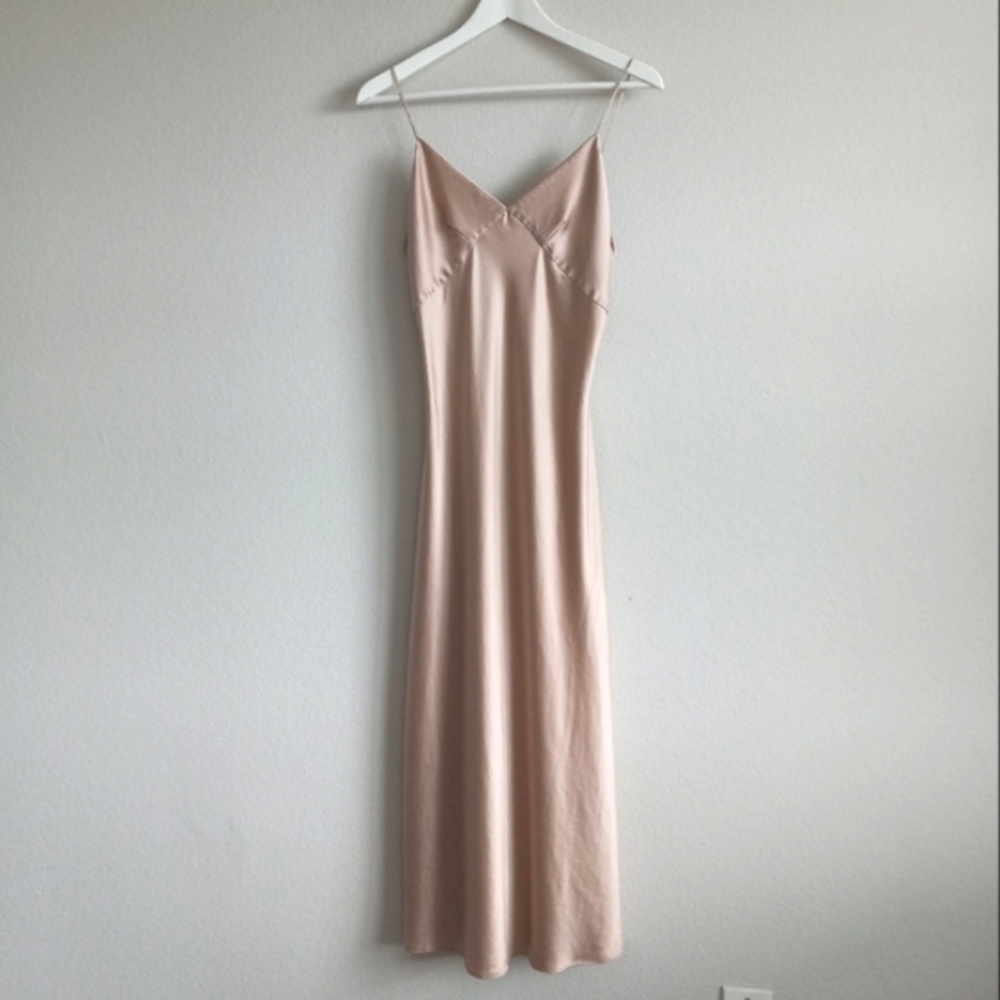 Silk Mason 100% Mulberry Silk Slip Midi Dress Desert Rose L - Picture 4 of 16